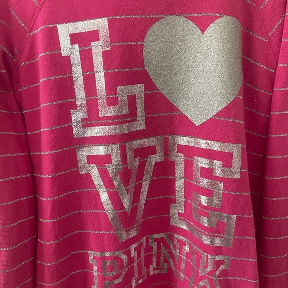 Vintage VS PINK Striped Pink And Silver Hoodie Size Medium Y2K - Picture 2 of 9